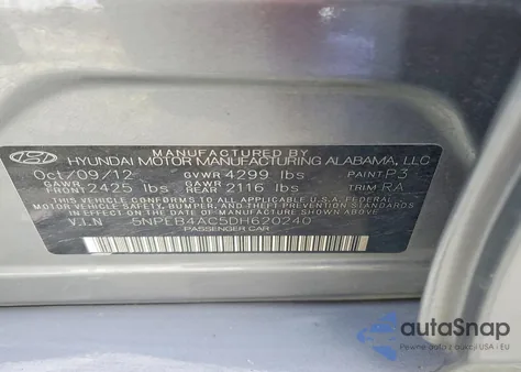 2013 Hyundai Sonata Gls z USA, uszkodzony, nr VIN 5NPEB4AC5DH620240